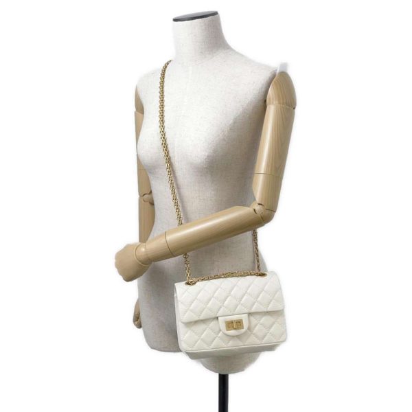 9373860 06 Chanel Chain Shoulder Bag Matelasse 255 Mini Aged Calf White