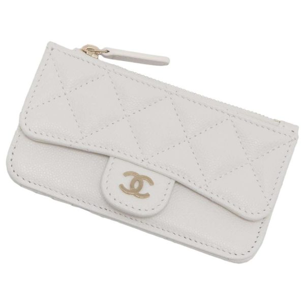 9378643 01 CHANEL Matelasse CocoMark Caviar Coin Case White