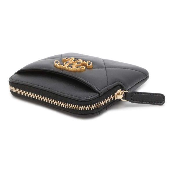 9389496 02 CHANEL Zip Coin Coin Case Coco Mark Lambskin Black