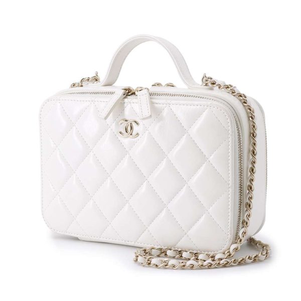 9398108 01 CHANEL Chain Shoulder Bag Matelasse Coco Mark Shiny Calfskin Bag White