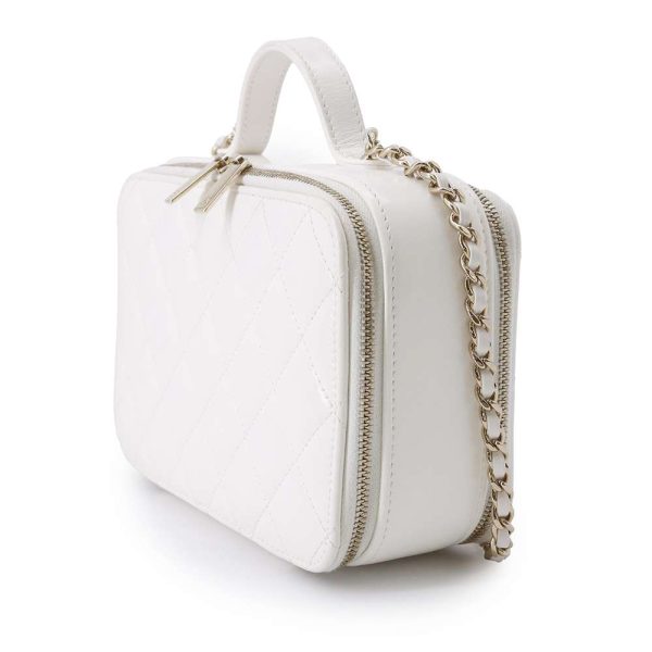 9398108 02 CHANEL Chain Shoulder Bag Matelasse Coco Mark Shiny Calfskin Bag White