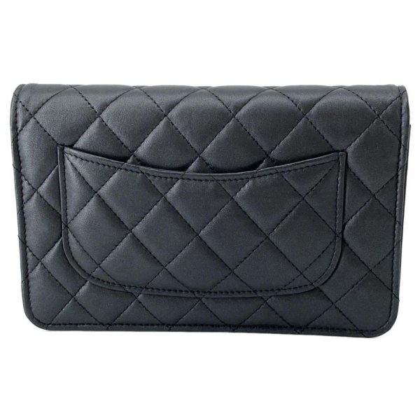 9398153 03 CHANEL Chain Wallet Coco Mark Lambskin Wallet Black