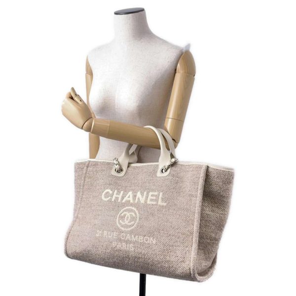 9398177 05 CHANEL Tote Cocomark Deauville 2way Shopping Bag White