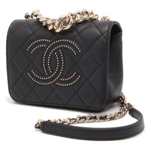 9398542 01 CHANEL Chain Bag CocoMark Studs Lambskin 2way Black