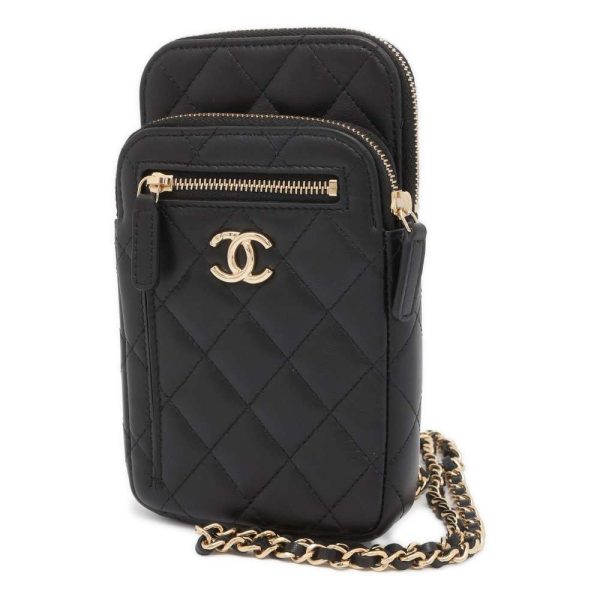 9399280 01 CHANEL Phone Case Chain Shoulder Lambskin CocoMark Pochette Black