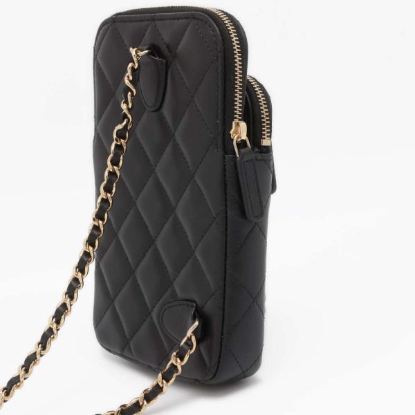 9399280 02 CHANEL Chain Shoulder Phone Case Lambskin Coco Mark Black