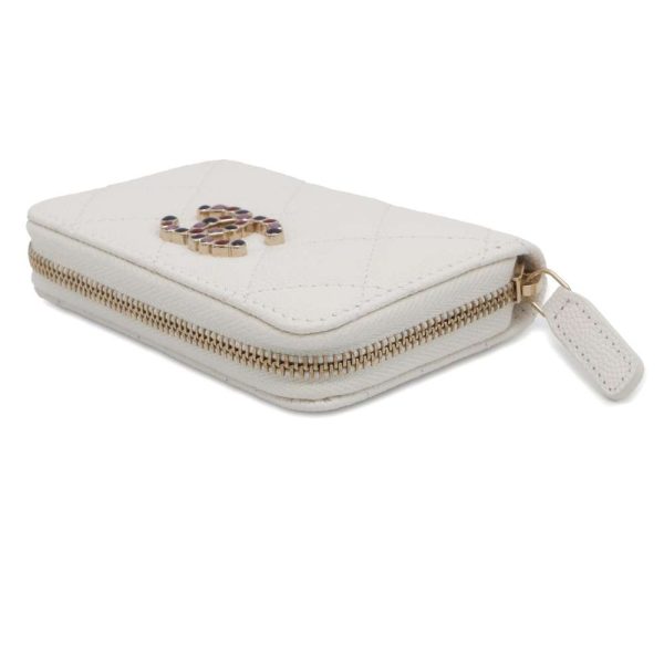 9399303 02 CHANEL Coin Case Matelasse Coco Mark Caviar Skin Wallet White