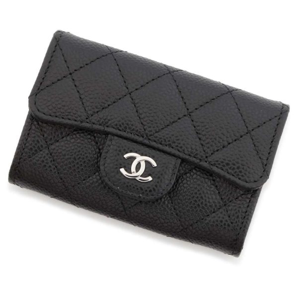 9407763 01 CHANEL Matelasse Card Case CocoMark Caviar Skin Black