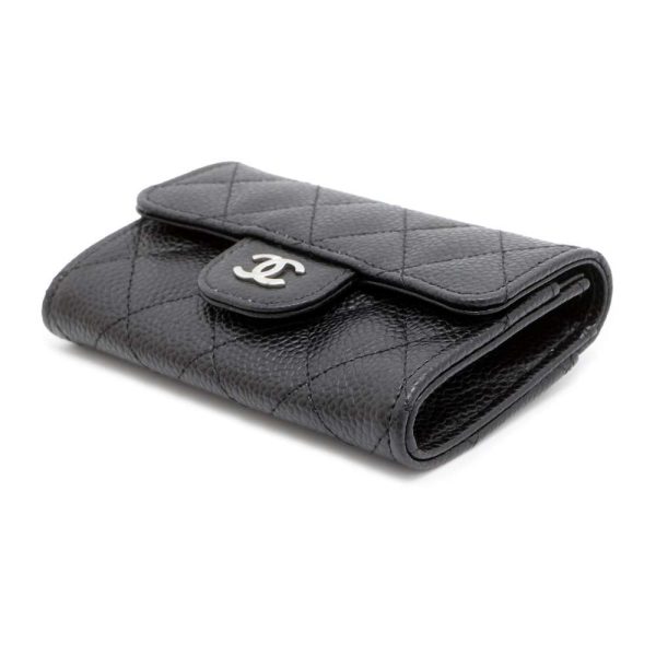 9407763 02 CHANEL Matelasse Card Case CocoMark Caviar Skin Black