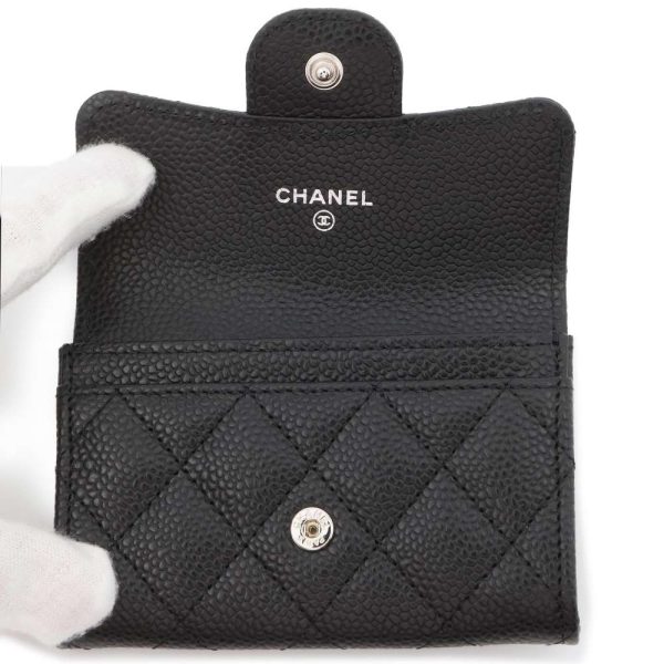 9407763 04 CHANEL Matelasse Card Case CocoMark Caviar Skin Black