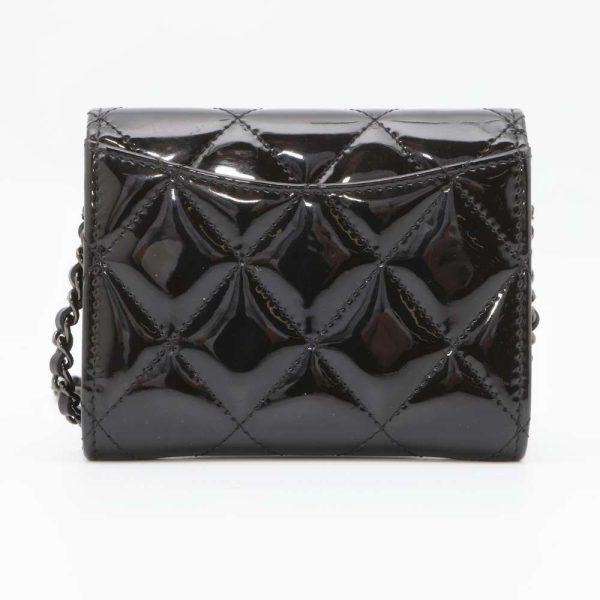 9410848 03 CHANEL Mini Patent Chain Wallet Matelasse Cocomark Black