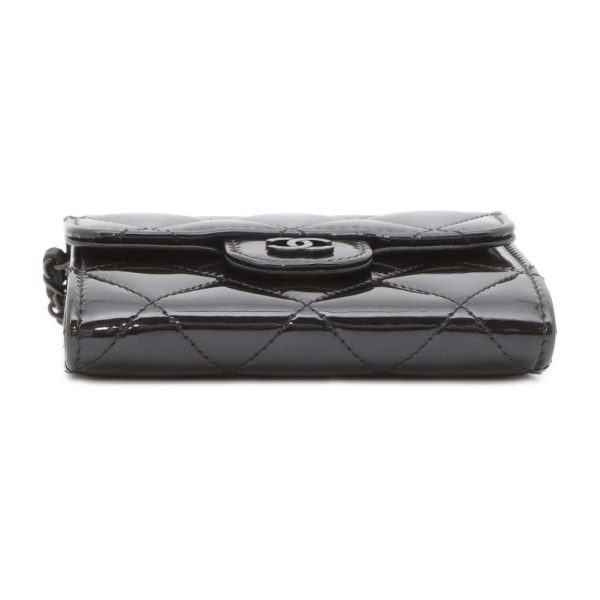 9410848 04 CHANEL Chain Matelasse Cocomark Mini Patent Wallet Black