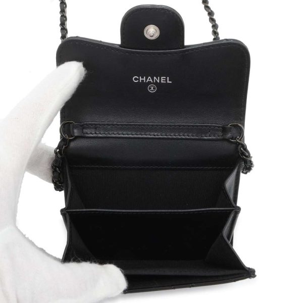 9410848 06 CHANEL Chain Matelasse Cocomark Mini Patent Wallet Black