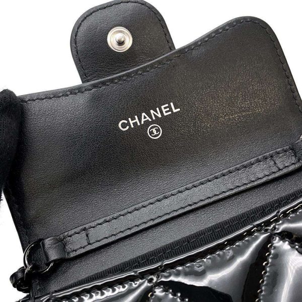 9410848 08 CHANEL Chain Matelasse Cocomark Mini Patent Wallet Black