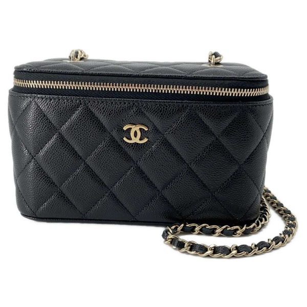 9415454 01 CHANEL Chain Shoulder Bag Vanity Case Cocomark Matelasse Caviar Skin AP1341 Black