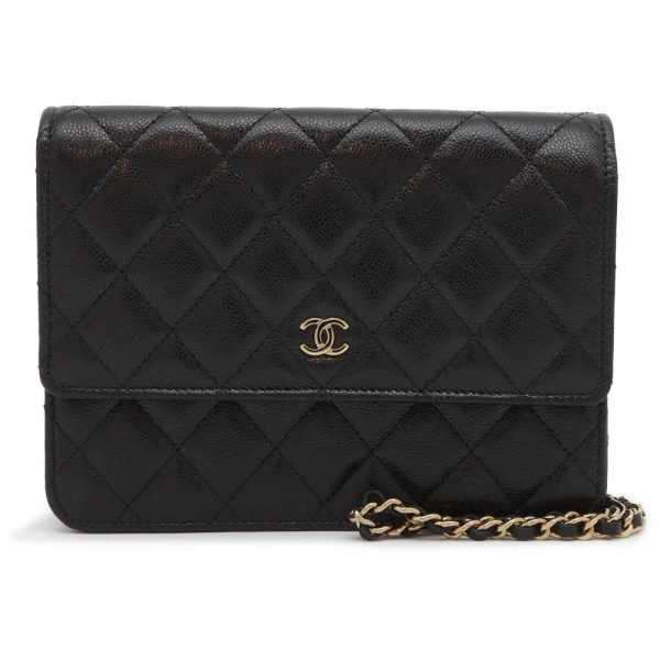 9425040 01 CHANEL Chain Wallet Matelasse Coco Mark Soft Caviar Skin Black