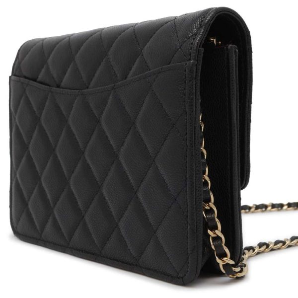 9425040 02 CHANEL Chain Wallet Matelasse Coco Mark Soft Caviar Skin Black