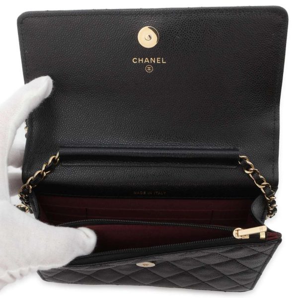 9425040 05 CHANEL Chain Wallet Matelasse Coco Mark Soft Caviar Skin Black