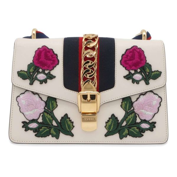 9427358 01 Gucci Sylvie Ribbon Small Handbag Web Flower White