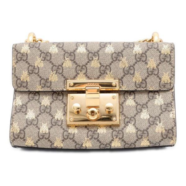 9429048 01 Gucci Padlock GG Supreme Small Chain Shoulder Bag Beige