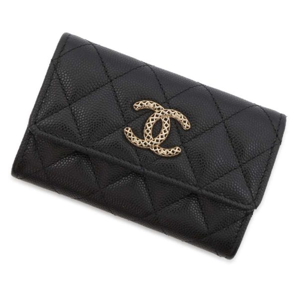 9433373 01 CHANEL Card Case Matelasse Cocomark Caviar Skin Wallet Black