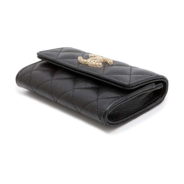 9433373 02 CHANEL Card Case Matelasse Cocomark Caviar Skin Wallet Black