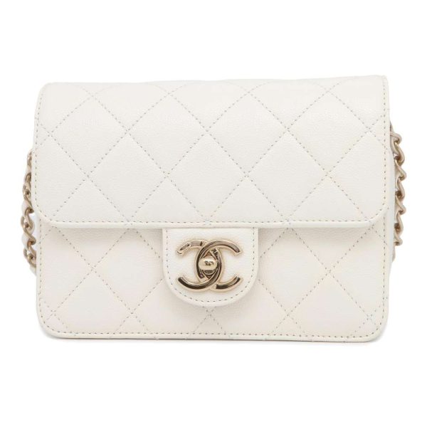 9433526 01 CHANEL Chain Shoulder Bag Matelasse Coco Mark Caviar Skin Bag White