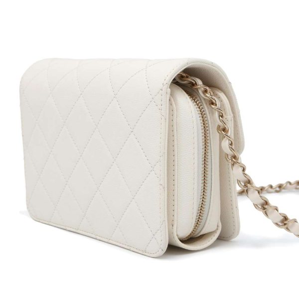 9433526 02 CHANEL Chain Shoulder Bag Matelasse Coco Mark Caviar Skin Bag White