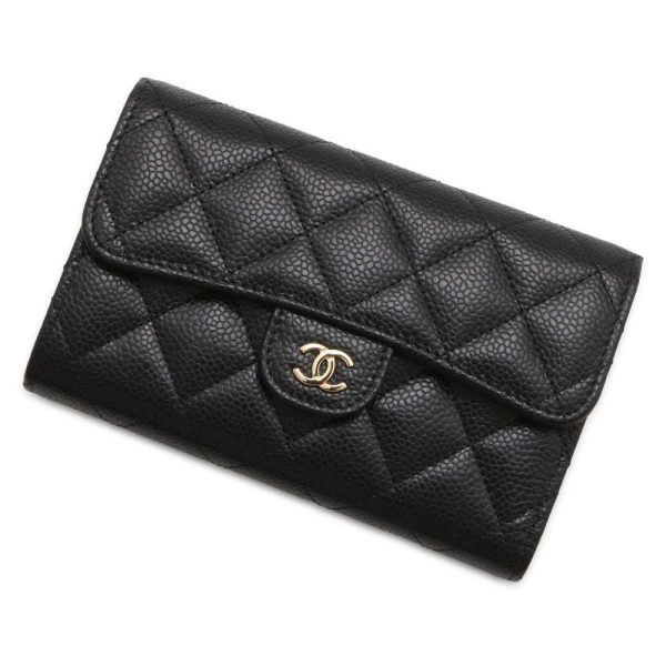 9434066 01 CHANEL Wallet Matelasse Coco Mark Caviar Skin Black