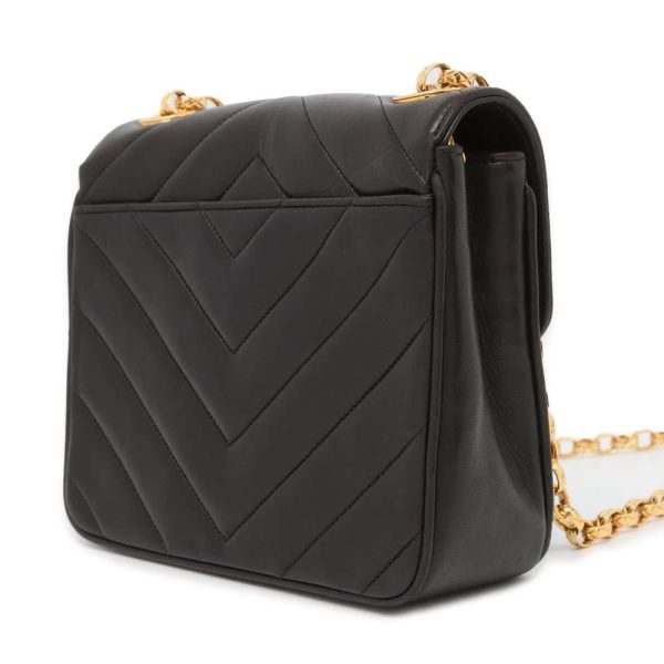 9436336 02 CHANEL V Stitch Chain Shoulder Bag Chevron Lambskin Black