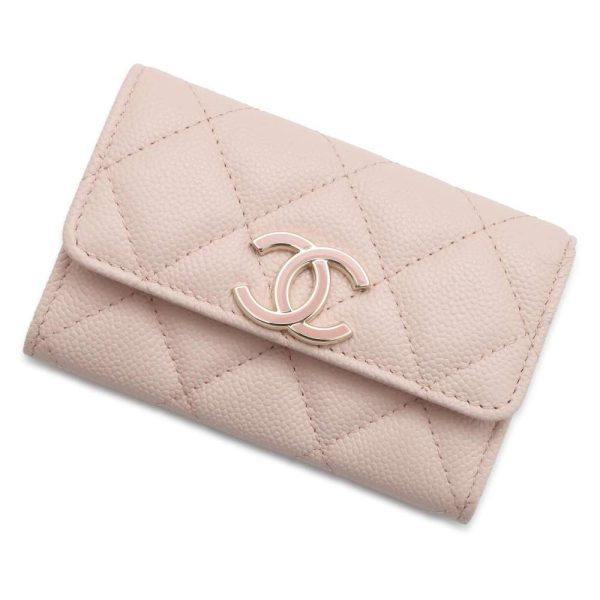 9440005 01 CHANEL Card Case Matelasse Coco Mark Caviar Skin Card Holder Pink