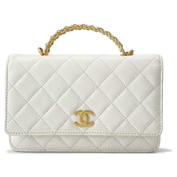 9441095 01 CHANEL Chain Wallet Top CocoMark Caviar Skin White