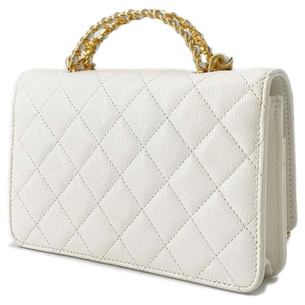 9441095 02 CHANEL Chain Wallet Top CocoMark Caviar Skin White