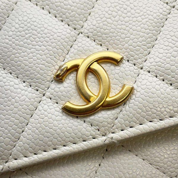 9441095 15 CHANEL Chain Wallet Top CocoMark Caviar Skin White