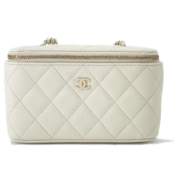 9441286 01 CHANEL Chain Bag Vanity Case CocoMark Caviar Skin White