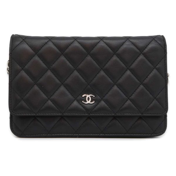 9443198 01 CHANEL Chain Wallet Matelasse Coco Mark Lambskin Black