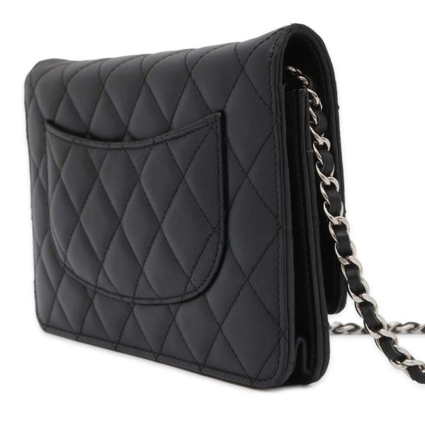 9443198 02 CHANEL Chain Wallet Matelasse Coco Mark Lambskin Black