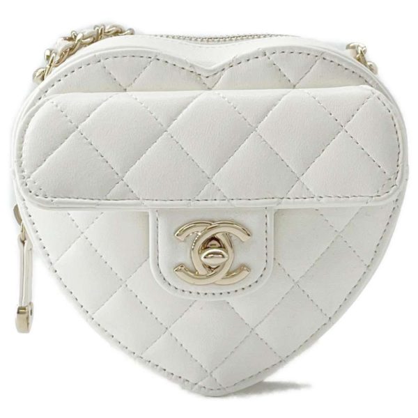 9445321 01 CHANEL Chain Shoulder Bag Matelasse Coco Mark Lambskin Bag Pochette White