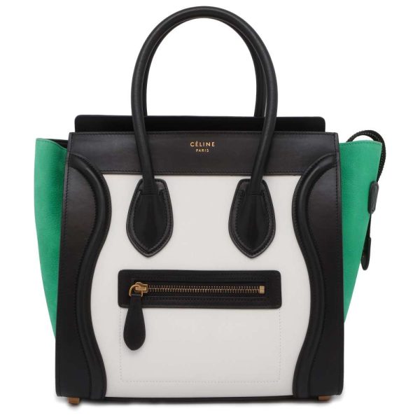 9447653 01 Celine Luggage Micro Shopper Nubuck Handbag Black White