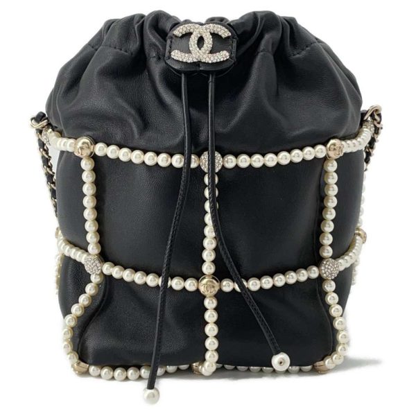 9453609 01 CHANEL Chain Bag Coco Mark Pearl Rhinestone Lambskin Black