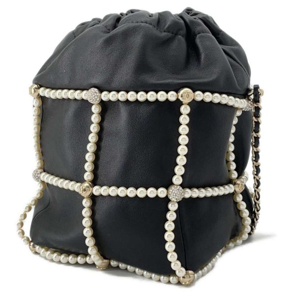 9453609 02 CHANEL Chain Bag Coco Mark Pearl Rhinestone Lambskin Black