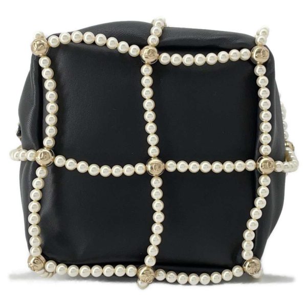 9453609 03 CHANEL Chain Bag Coco Mark Pearl Rhinestone Lambskin Black