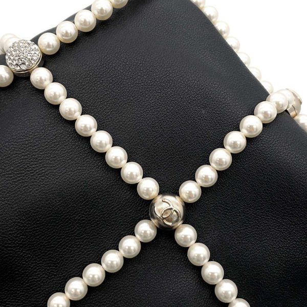 9453609 09 CHANEL Chain Bag Coco Mark Pearl Rhinestone Lambskin Black