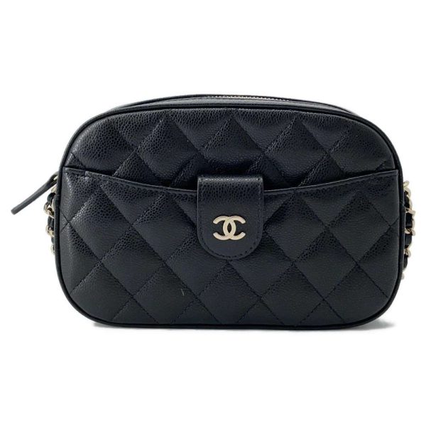 9454576 01 CHANEL Chain Shoulder Bag Matelasse Coco Mark Caviar Skin Black