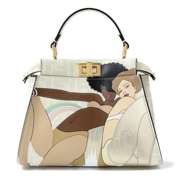 9458307 01 Fendi Mini Peekaboo Disco Dance Handbag Off White