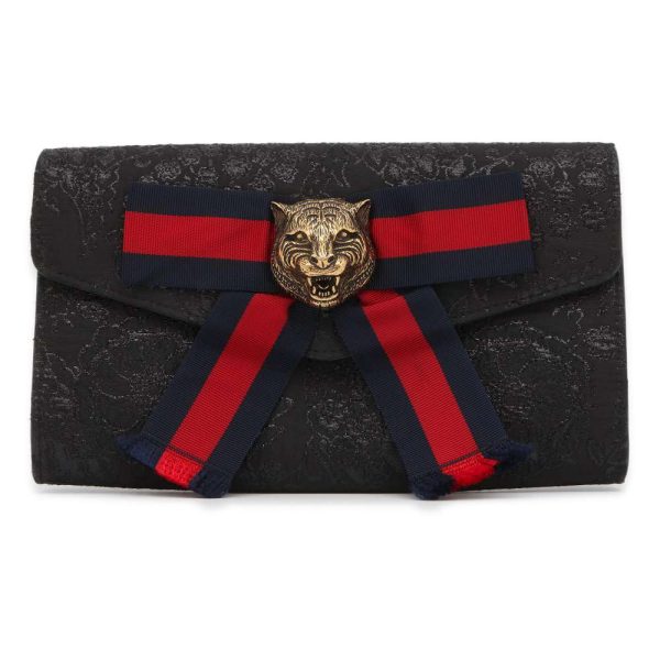 9460614 01 Gucci clutch bag ribbon animalier flower bag black