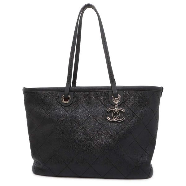 9461529 01 CHANEL Chain Tote Quilted CocoMark On the Road Caviar Black