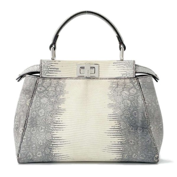 9463240 01 FENDI Handbag Mini Peekaboo Lizard 8BN244 2way Shoulder Bag White