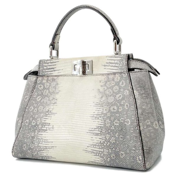 9463240 02 FENDI Handbag Mini Peekaboo Lizard 8BN244 2way Shoulder Bag White