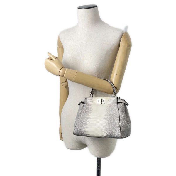 9463240 04 FENDI Handbag Mini Peekaboo Lizard 8BN244 2way Shoulder Bag White